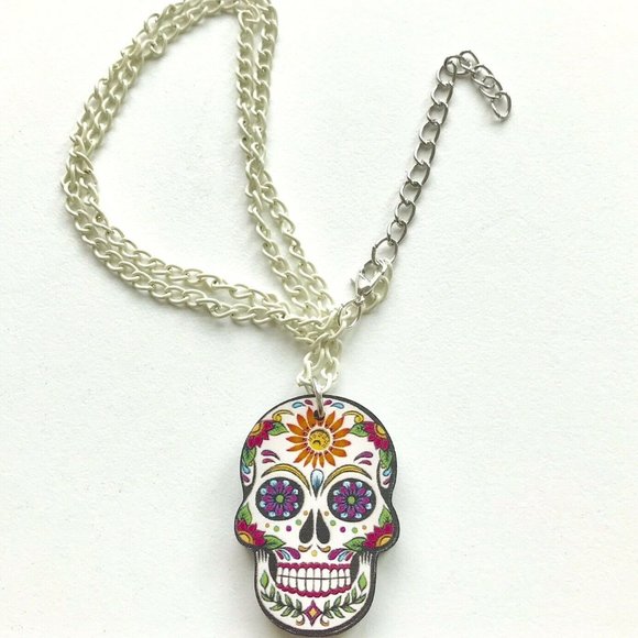 Halloween Day of the Dead Boho Skull Earring + Necklace - Picture 2 of 3